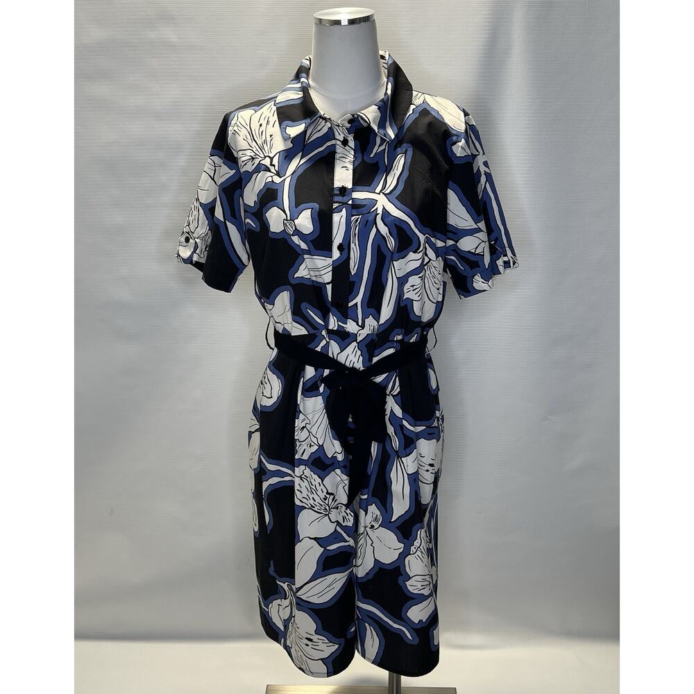 La Fee Maraboutee Floral Design Button Down Shirt Dress Sz 42FR/8US Blue